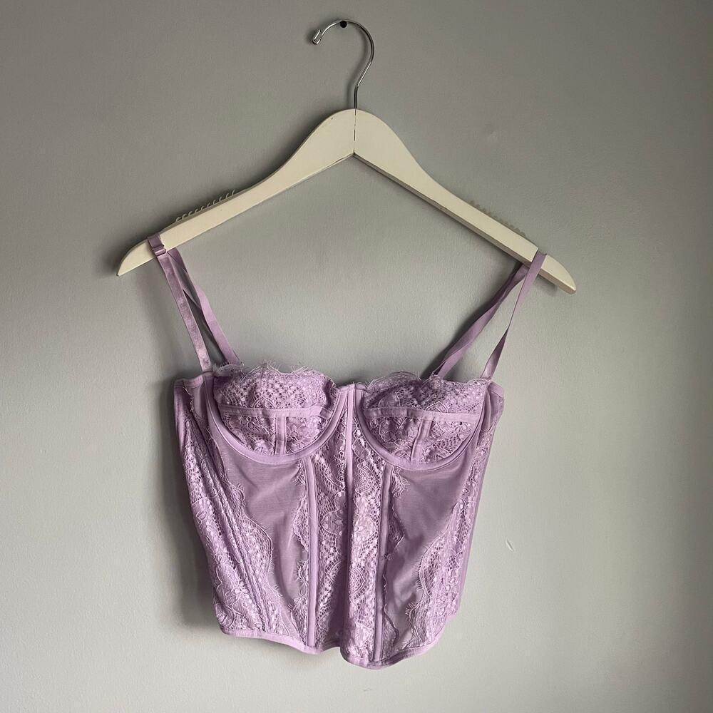 Lilac Purple Fairy Corset Tank Top Lingerie Romantic Coquette Lace size XS